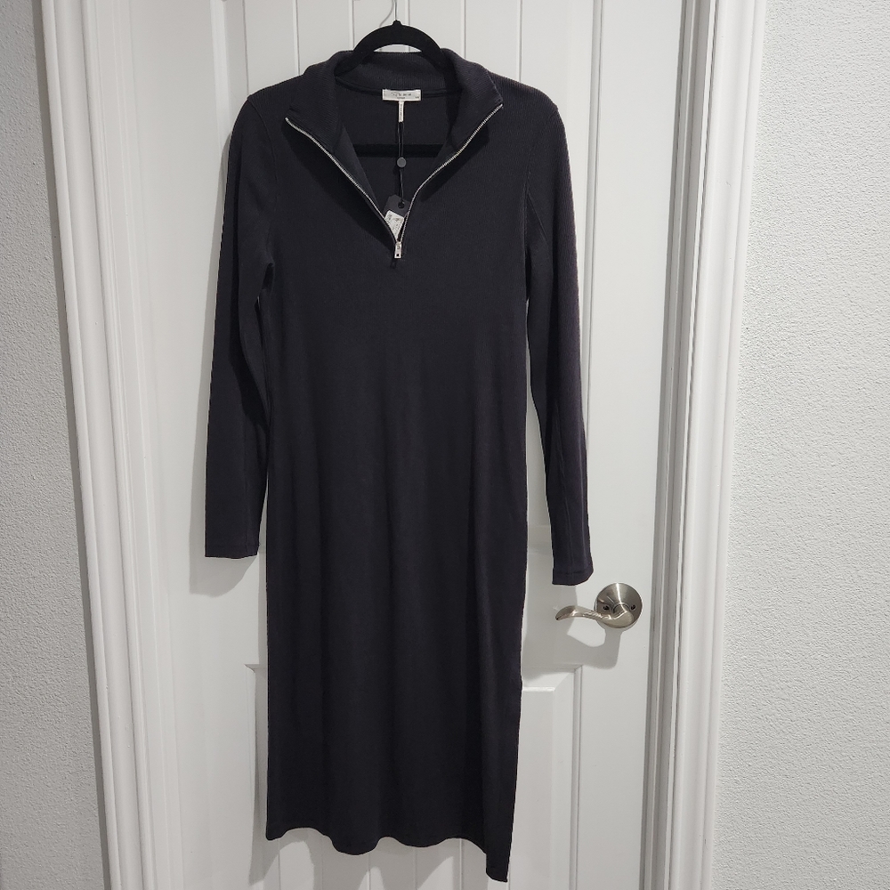 NWT Rag and Bone Black Ribbed Long‎ Sleeve Midi Zip Collar Dress size large $275 - Picture 4 of 6